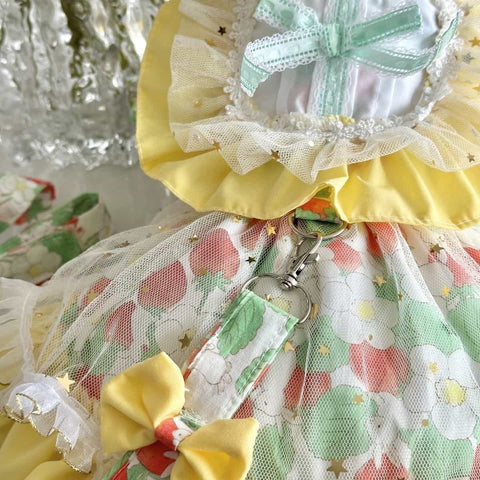 Customizable Bright Floral Pet Dress with Ruffle and Bow Accent