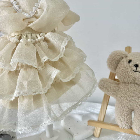 Customizable Cream Ruffled Pet Dress with Lace Trim