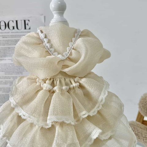 Customizable Cream Ruffled Pet Dress with Lace Trim