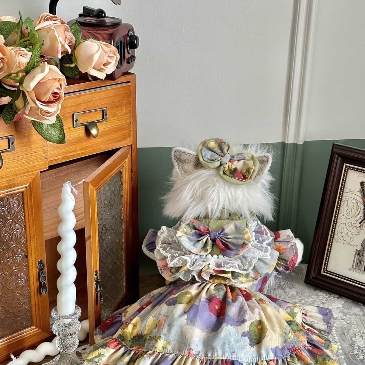 Customizable Floral Pet Dress with Ruffles and Lace Bow