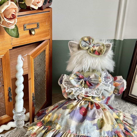 Customizable Floral Pet Dress with Ruffles and Lace Bow