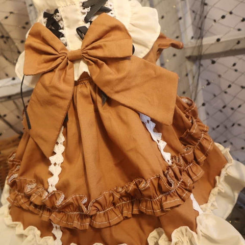 Robe personnalisable marron et crème pour animaux de compagnie avec volants et nœud